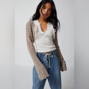 Urban Outfitters Bow Crochet Shrug Cardigan in Tan | Size L/XL